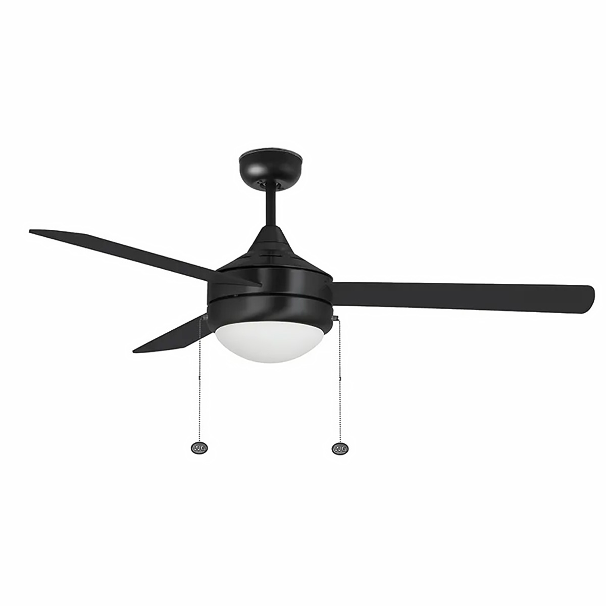 inch black ceiling fan with light, 3 plywood blades, 20W LED, selectable 3000K, 4000K, 5000K, studio image