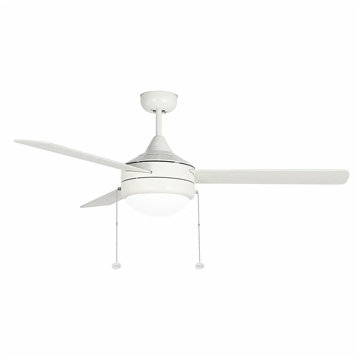 52" white 3-blade ceiling fan with light, 20W LED, selectable 3000K 4000K 5000K, studio image