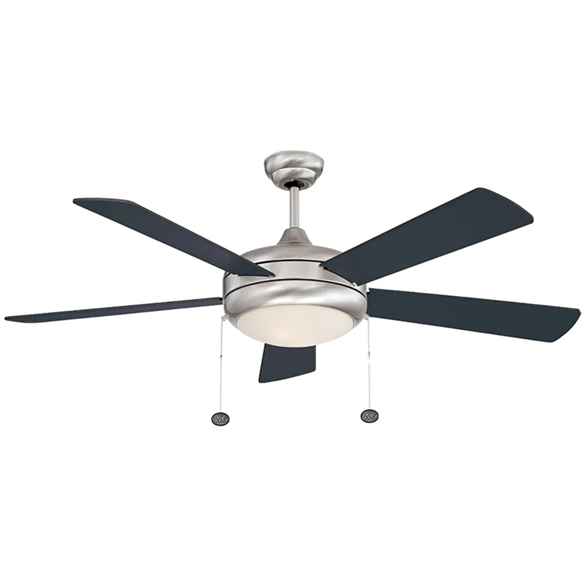 52 inch reversible black and rosewood 5-blade ceiling fan with LED light, color selectable 3000K, 4000K, 5000K, studio image