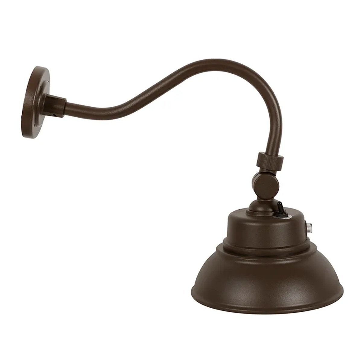 Bronze gooseneck barn light, multiple color temperatures, studio image
