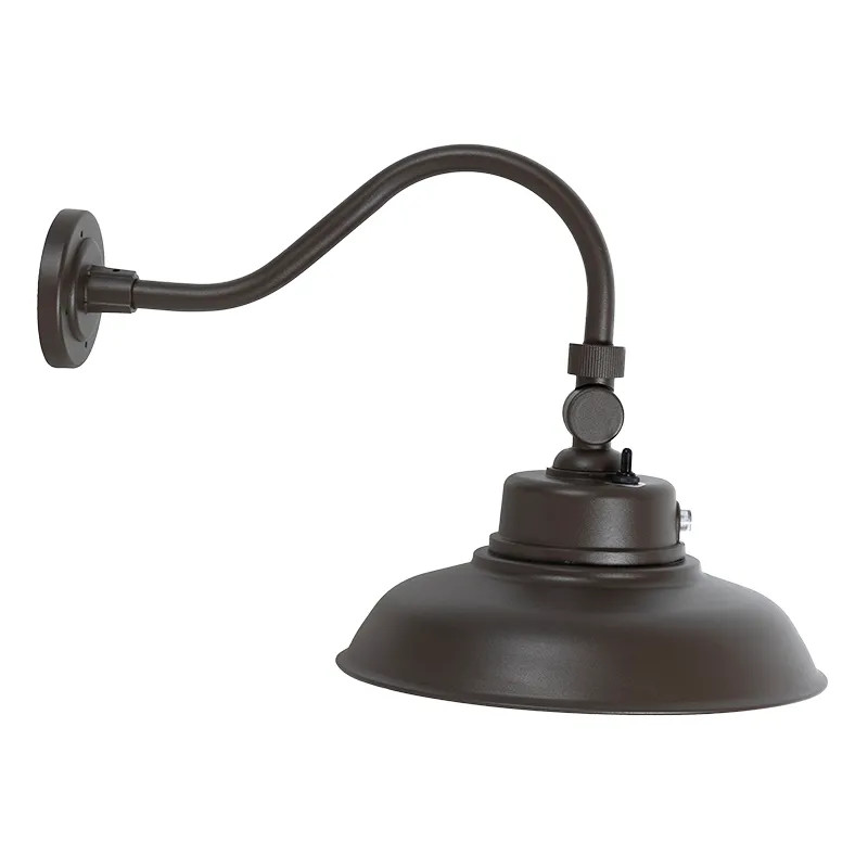 Bronze barn light, goose neck, multiple CCT selectable color temperatures, studio image.