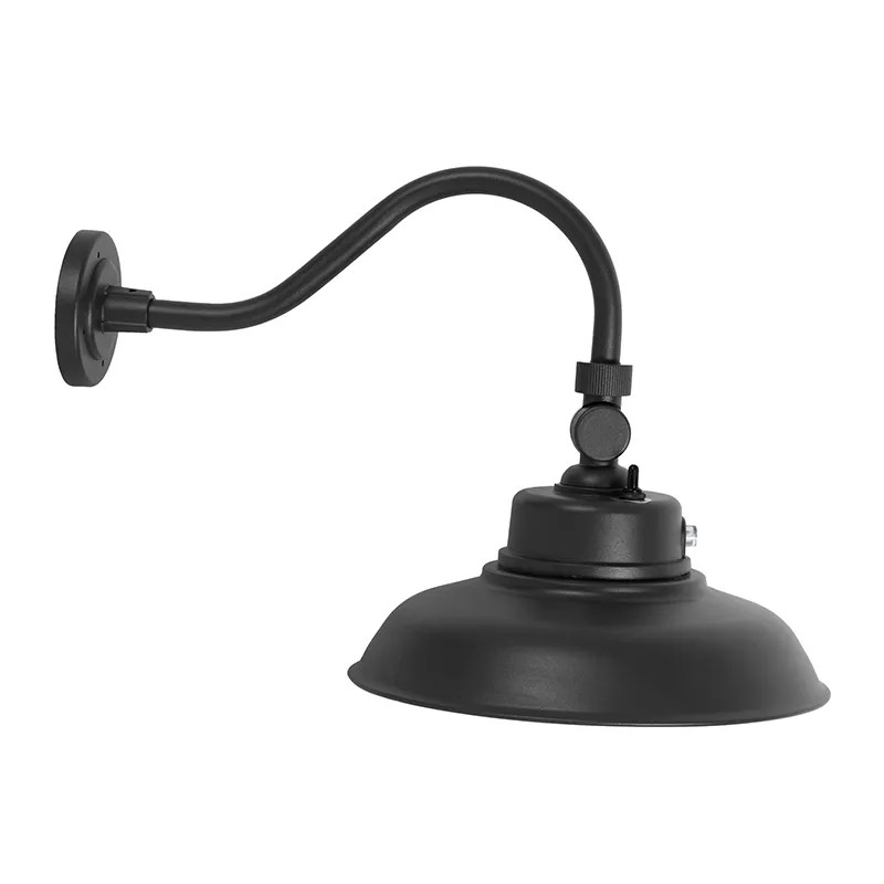 Black gooseneck barn light, 40W LED, multiple CCT selectable color temperatures, studio image.