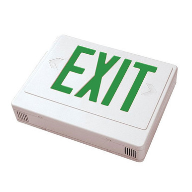 Remote Capable White Plastic LED Exit Sign With Green Lettering - With Battery - Remote Capable