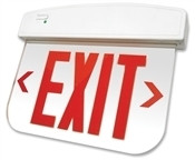 LED Plastic EdgeLit Exit Sign - Silver Canopy Surface Mount with Clear Panel and Red Lettering - With Battery Back-Up