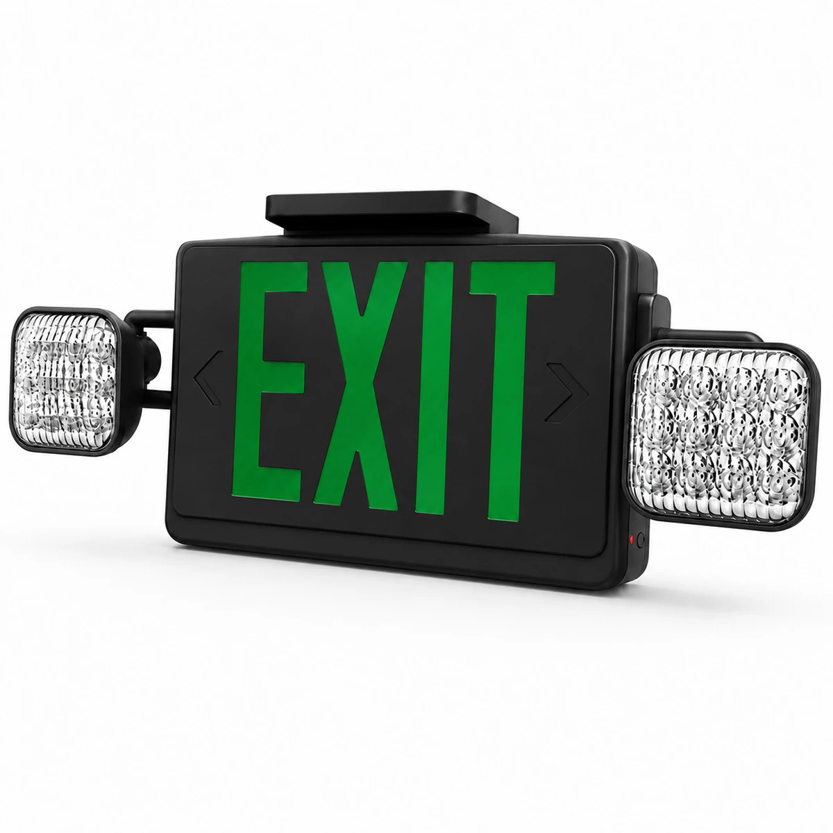 Superior Lighting LEDCXTEU2GB - Combo LED Exit Sign And Emergency Light - Black Housing Color with Green Lettering - With 90 Minute Battery Back-Up