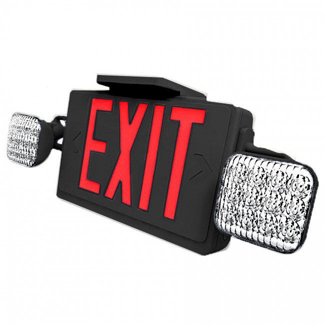 Combo LED Exit Sign And Emergency Light - Black Housing Color with Red Lettering - With 90 Minute Battery Back-Up