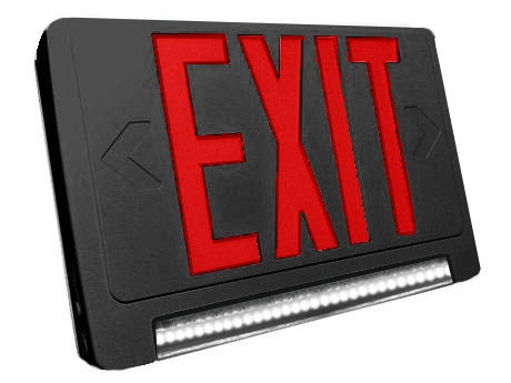 Standard Light pipe LED Exit & Emergency Combo - Red Lettering with Black Housing Color - With 90 Minute Battery Back-Up