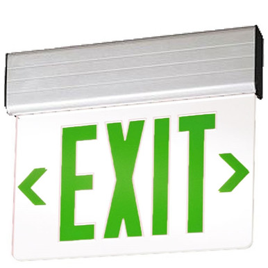 Aluminum LED Edgelit Exit Sign- Surface Mount Aluminum Canopy with White Panel and Green lettering - With Battery Back-Up