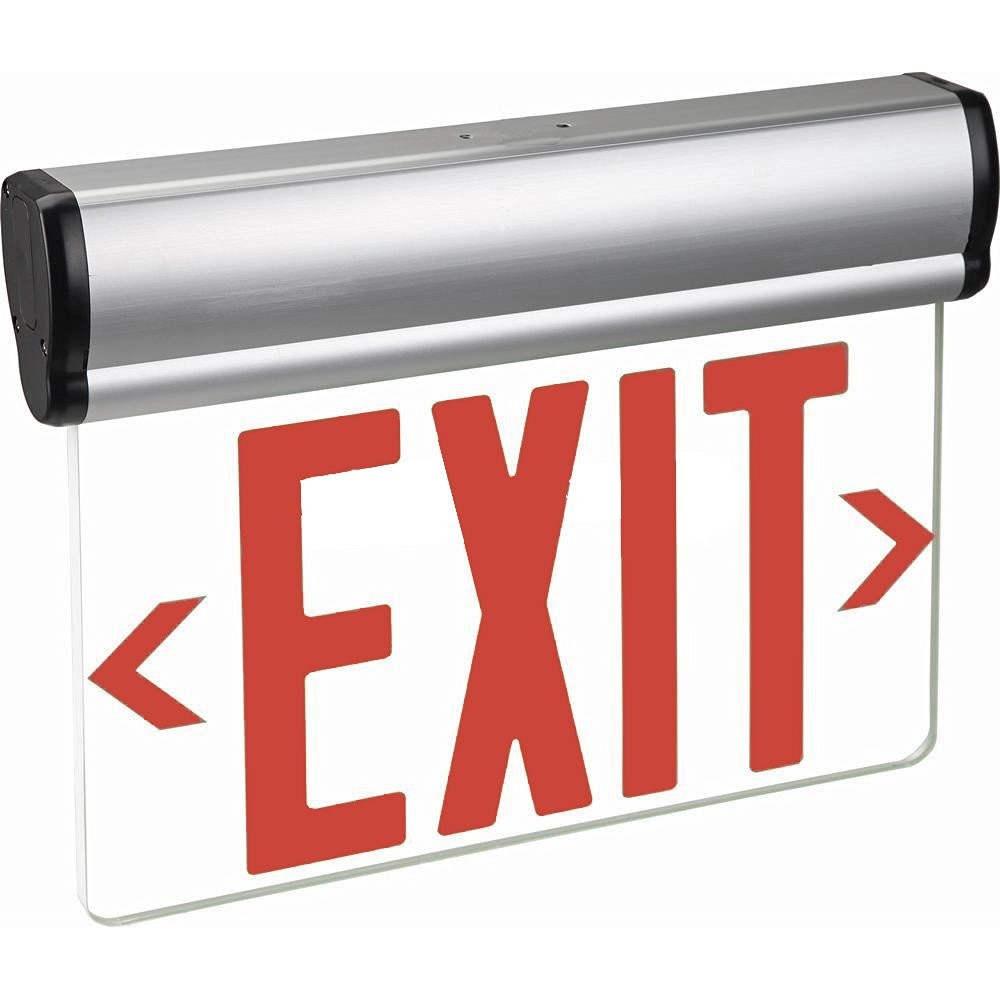 LED Edgelit Exit Sign- Surface Mount Aluminum Canopy with White Panel and Red Lettering - With Battery Back-Up