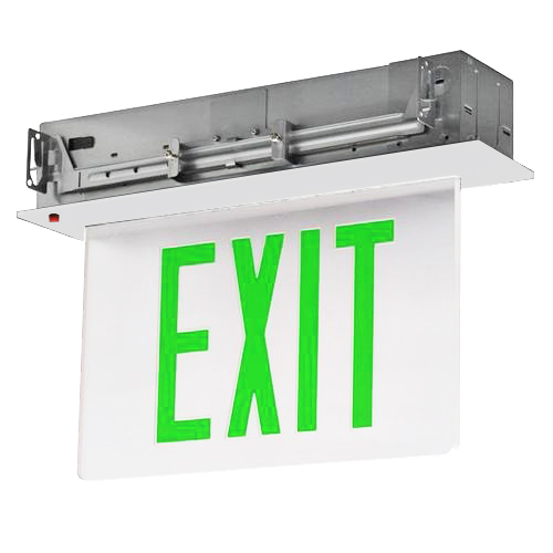 White Recessed Edge-Lit Exit Sign – White Panel, Green Letters