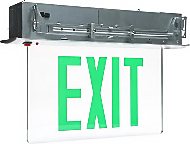 Aluminum LED Exit Sign – Mirror Panel, Green Letters