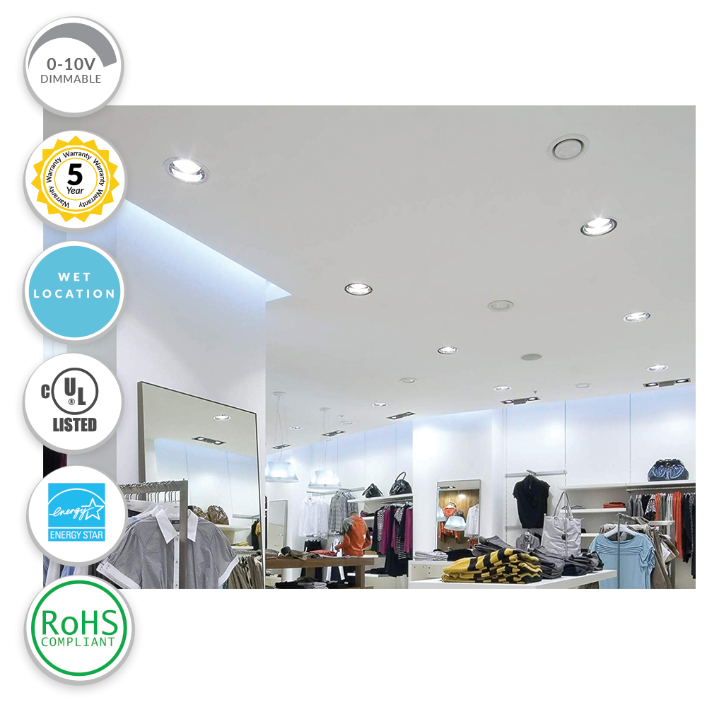 6 Inch Commercial LED Recessed Downlight Retrofit - Watt Selectable 11/16/23 and Color Temperature Selectable 27/30/35/40/50K