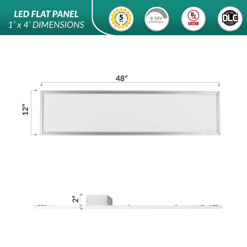 LED Flat Panel 1x4  - 5000K Daylight - Dimmable - For Standard Drop Ceiling