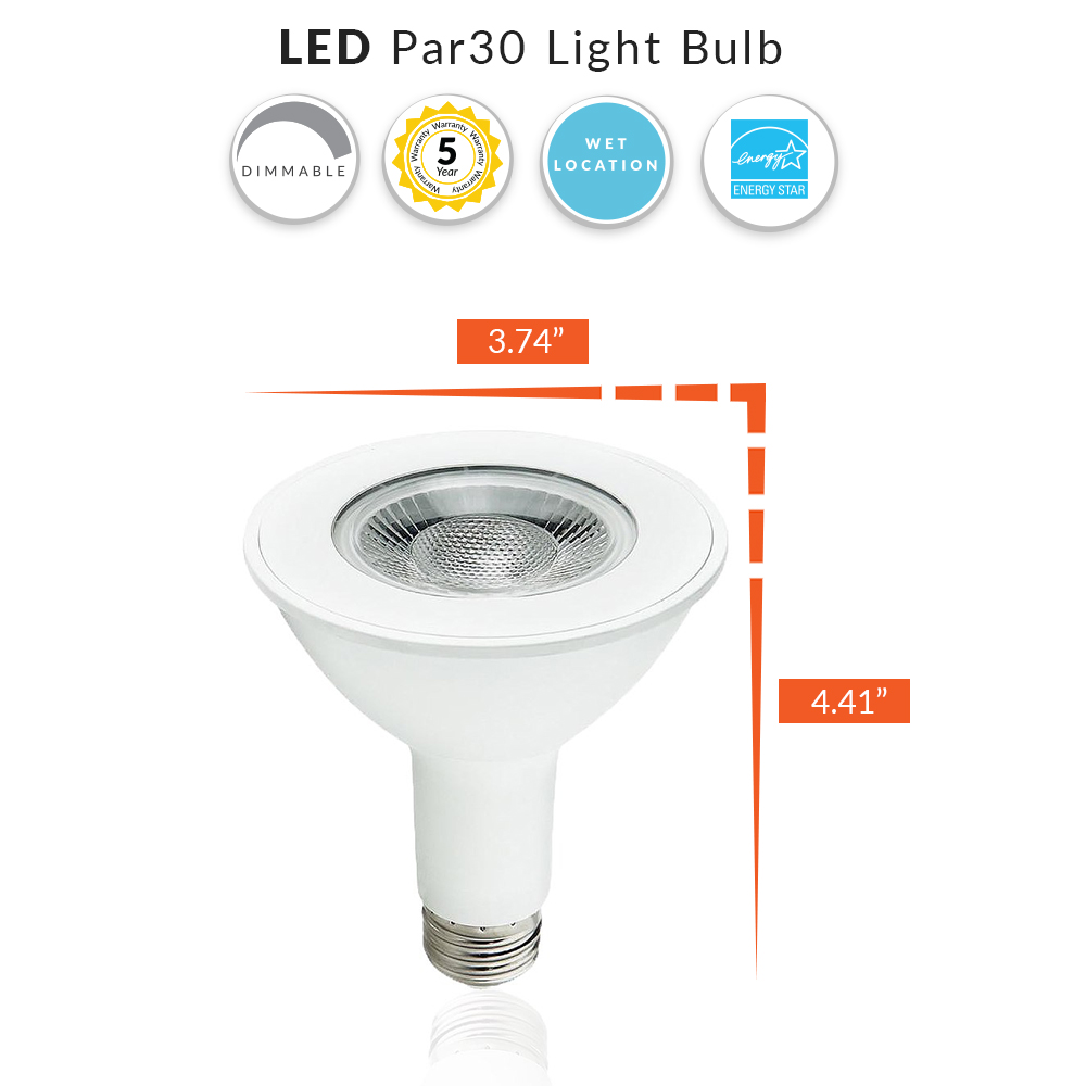 LED PAR30 Dimmable Flood Bulb, 14 Watt (75W Replacement), 800 Lumens, 2700K - 120 Volt
