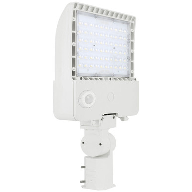 150 Watt LED Parking Lot Area Light - Slipfitter Mount with Motion Sensor - 20800 Lumens - 5000K Daylight - 120-277V - White Finish