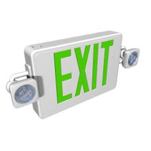 Reduced Profile Combo LED Exit Sign And Emergency Light - White Housing Color, with Green Lettering - With 90 Minute Battery Back-Up