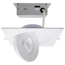 6 Inch Square LED Gimbaled Downlight - 15W - 1400 Lumens - 120V - Color Temperature Selectable 27K/30K/35K/40K/50K - White Finish - No Recess Can Required