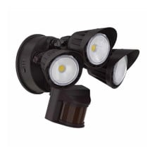 3-Head LED Security Motion Light with Photocell and PIR Sensor - 30 Watt - 2800 Max Lumens - 120V - Color Selectable 30K/40K/50K - Bronze