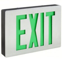 Signature die-Cast Aluminum Exits with LED Lamps, Stencil Face, Single Face, Green, Emergency, Sealed, Maintnenance Free Nickel-Cadmium Battery