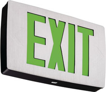 Signature die-cast aluminum exits with LED lamps, Stencil Face, White, Single face, Green, Emergency, Maintenance free nickel-cadmium battery, SKU - 219WJ2 - LE S W 1 G EL N