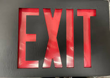 Signature die-cast aluminum exits with LED lamps, Stencil Face, Black, Single face, Red, SKU - 219X55 - LE S B 1 R