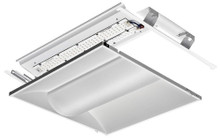 LED 2x2 Volumetric Architectural Fixture, white lower bracket, Nominal 3300 lumens, Acrylic diffuser, linear prismatic lens, eldoLED dimming 1pct, 80+ CRI, 3500K, SKU - 229YC9 - 2VTL2RT 33L ADP EZ1 LP835