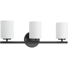 Replay Collection Three-Light Textured Black Etched Glass Modern Bath Vanity Light - Damp Location Listed