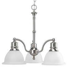 Madison Collection Three-Light Brushed Nickel Etched Glass Traditional Chandelier Light - Dry Location Listed