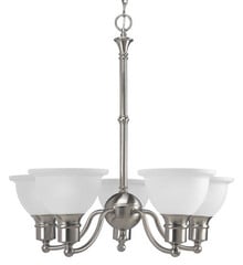 Madison Collection Five-Light Brushed Nickel Etched Glass Traditional Chandelier Light - Dry Location Listed