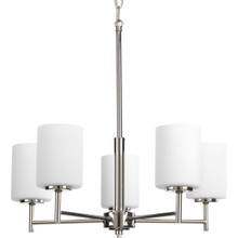 Replay Collection Five-Light Polished Nickel Etched White Glass Modern Chandelier Light - Dry Location Listed