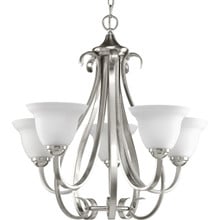 Torino Collection Five-Light Brushed Nickel Etched Glass Transitional Chandelier Light - Dry Location Listed