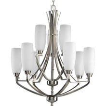 Wisten Collection Nine-Light Brushed Nickel Etched Glass Modern Chandelier Light - Dry Location Listed