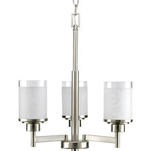 Alexa Collection Three-Light Brushed Nickel Etched Linen With Clear Edge Glass Modern Chandelier Light - Dry Location Listed
