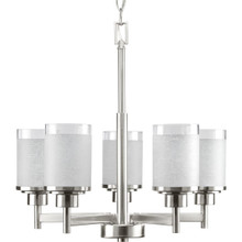 Alexa Collection Five-Light Brushed Nickel Etched Linen With Clear Edge Glass Modern Chandelier Light - Dry Location Listed