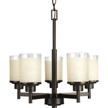 Alexa Collection Five-Light Antique Bronze Etched Umber Linen With Clear Edge Glass Modern Chandelier Light - Dry Location Listed