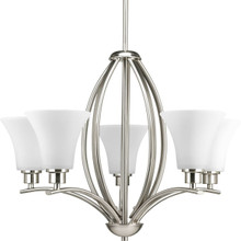 Joy Collection Five-Light Brushed Nickel Etched White Inside Glass Traditional Chandelier Light - Dry Location Listed