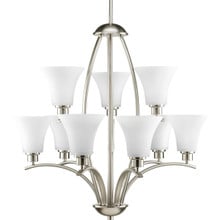 Joy Collection Nine-Light Brushed Nickel Etched White Inside Glass Traditional Chandelier Light - Dry Location Listed