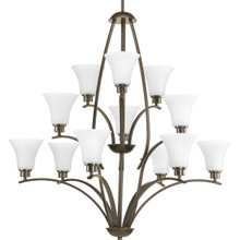 Joy Collection Twelve-Light Antique Bronze Etched White Glass Traditional Chandelier Light - Dry Location Listed