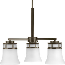 Cascadia Collection Three-Light Antique Bronze Etched Glass Coastal Chandelier Light - Dry Location Listed