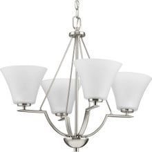Bravo Collection Four-Light Brushed Nickel Etched Glass Modern Chandelier Light - Dry Location Listed