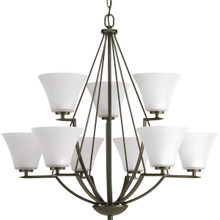 Bravo Collection Nine-Light Antique Bronze Etched Glass Modern Chandelier Light - Dry Location Listed