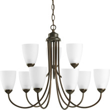 Gather Collection Nine-Light Antique Bronze Etched Glass Traditional Chandelier Light - Dry Location Listed