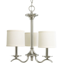 Inspire Collection Three-Light Brushed Nickel Off-White Linen Shade Traditional Chandelier Light - Dry Location Listed