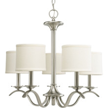 Inspire Collection Five-Light Brushed Nickel Off-White Linen Shade Traditional Chandelier Light - Dry Location Listed