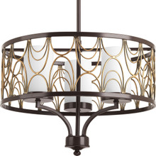 Cirrine Collection Three-Light Antique Bronze Etched White Glass Global Chandelier Light - Dry Location Listed