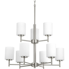 Replay Collection Nine-Light Brushed Nickel Etched Glass Modern Chandelier Light - Dry Location Listed