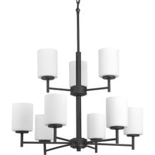 Replay Collection Nine-Light Textured Black Etched Painted White Glass Modern Chandelier Light - Dry Location Listed
