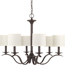 Inspire Collection Six-Light Antique Bronze White Linen Shade Traditional Chandelier Light - Dry Location Listed