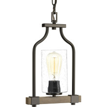 Barnes Mill Collection One-Light Antique Bronze Clear Seeded Glass Farmhouse Mini-Pendant Light - Damp Location Listed