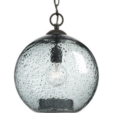 Malbec Collection One-Light Antique Bronze Recycled Blue Textured Glass Global Pendant Light - Dry Location Listed